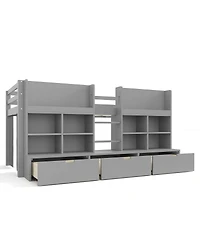 Streamdale Furniture Loft Bed with Multi-Storage Shelves & Curtain, Chalkboard