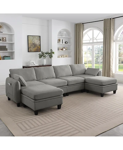 Streamdale Furniture 109 Contemporary L-Shaped Chenille Sectional Sofa with Storage Ottoman