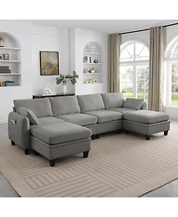 Streamdale Furniture 109 Contemporary L-Shaped Chenille Sectional Sofa with Storage Ottoman