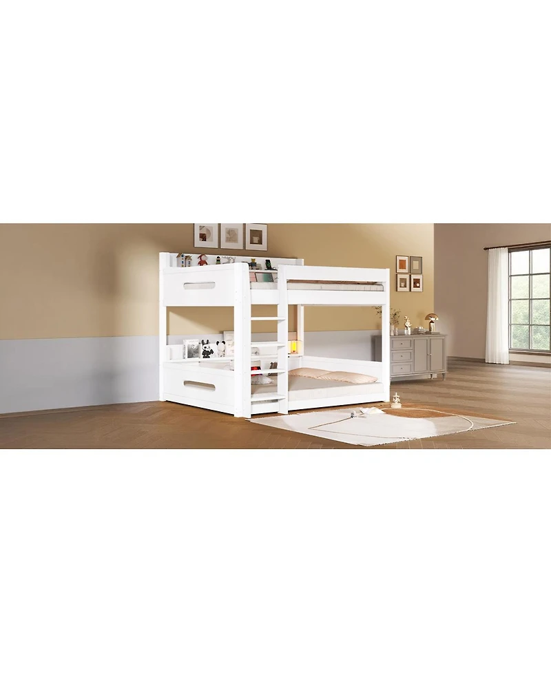 Streamdale Furniture Queen Over Bunk Bed with Storage Shelves and Usb Ports