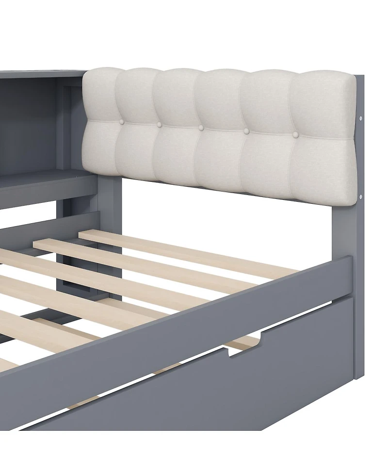 Streamdale Furniture Wood Twin Platform Bed w/Storage, Trundle, Charging Station
