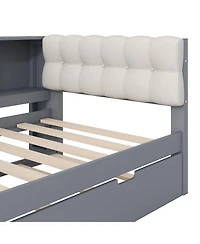 Streamdale Furniture Wood Twin Platform Bed w/Storage, Trundle, Charging Station