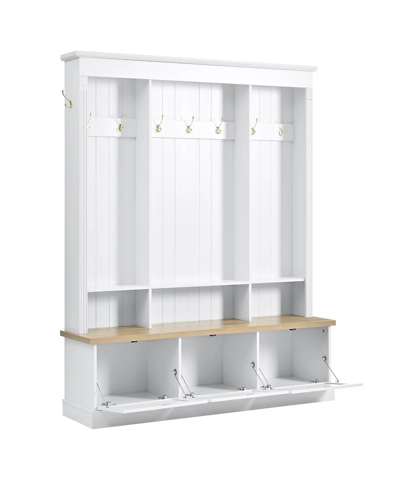 Streamdale Furniture Elegant App Controlled Led Hall Tree with Roman Column Design & Storage Bench