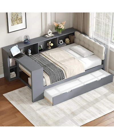 Streamdale Furniture Wood Twin Platform Bed w/Storage, Trundle, Charging Station