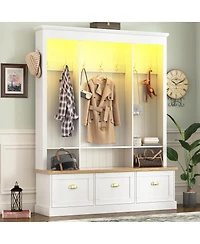 Streamdale Furniture Elegant App Controlled Led Hall Tree with Roman Column Design & Storage Bench