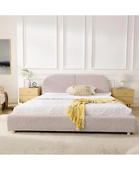 Streamdale Furniture Queen Size Upholstered Bed Frame, Modern Minimalist Curved Headboard