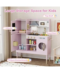 Slickblue Kids Toy Kitchen Playset with Range Hood, Ice Maker & Telephone