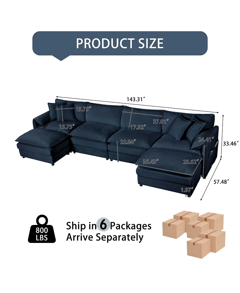 Boyel Living Modular Sectional Sofa, Oversized Deep Seat U Shaped Couch Set, -Seater Comfy Cloud Couches with Movable Ottomans