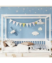 Streamdale Furniture Twin Size Canopy Floor Bed with Fence