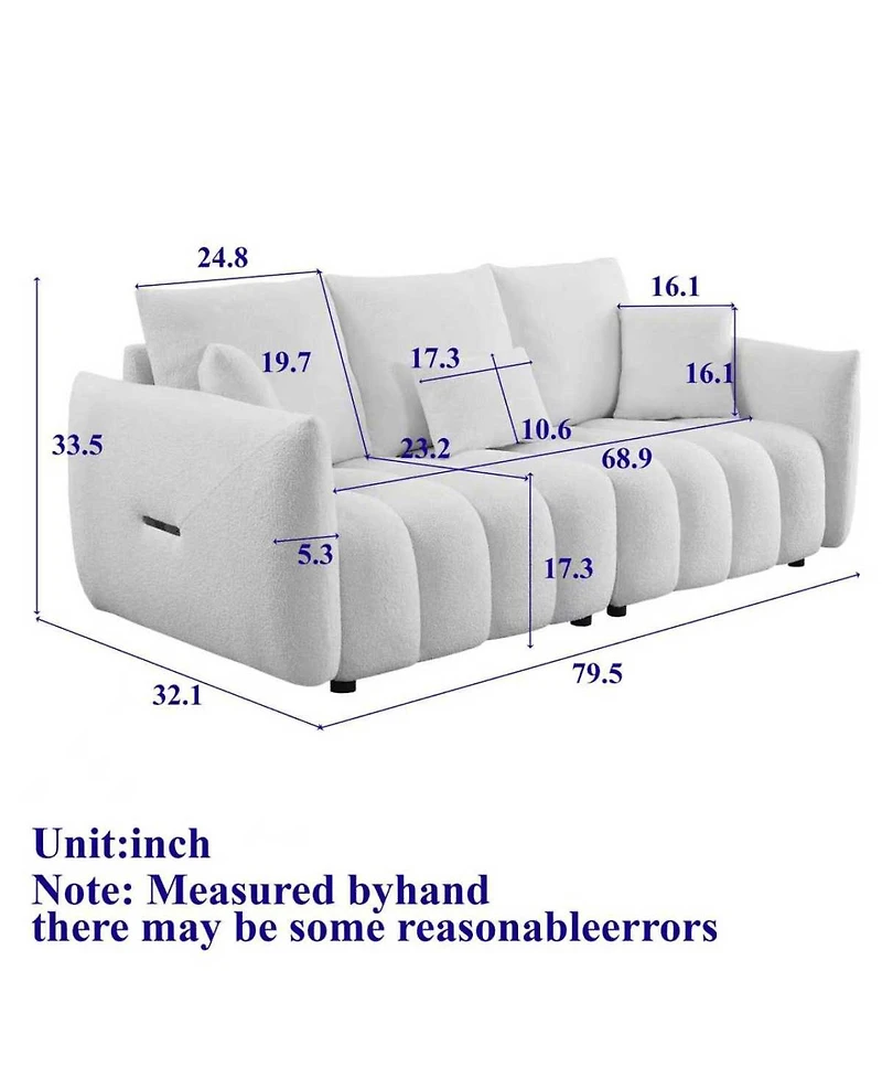 Streamdale Furniture Teddy Fabric Sofa w/ 3 Pillows & Cushions, Solid Wood Frame 3-Seater