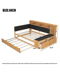 Streamdale Furniture Full Size Wood Daybed with Trundle, Storage, Charging Station