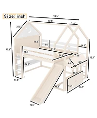 Streamdale Furniture Streamdale Loft Bed with Bookshelf, Slide, and House-Shaped Design for Kids