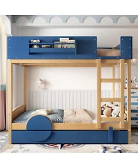 Streamdale Furniture Streamdale Bunk Bed with Trundle, Wood Bunk Bed Frame with Bookshelf