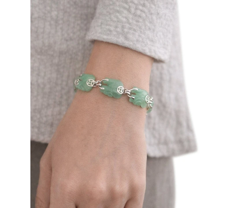 Macy's Green Jade Elephant (15 x 15mm) Station Bracelet in Sterling Silver