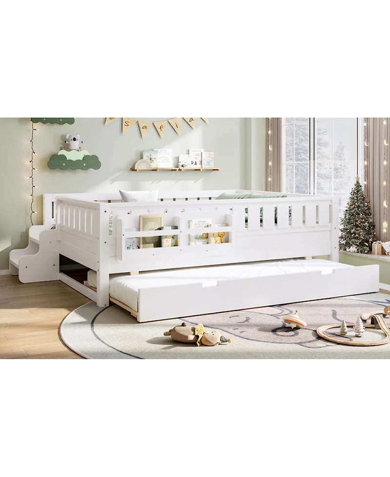 Streamdale Furniture Full bed with bookshelves, staircase, safety rails, and trundle