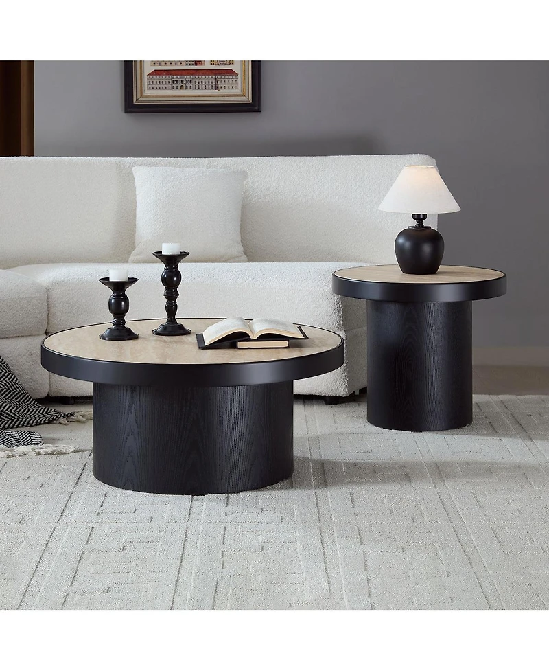 Streamdale Furniture Streamdale Set of 2 Coffee Table, Round Sintered Stone Tabletop