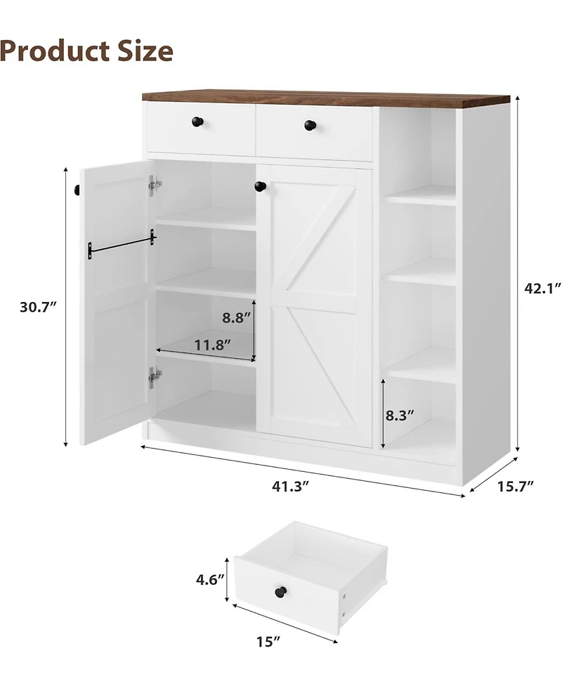 gaomon 42" Shoe Cabinet with Barn-Style Doors & Drawers – Adjustable Shelf Shoe Storage with Anti-Tip, Modern Freestanding Shoe Rack Organ
