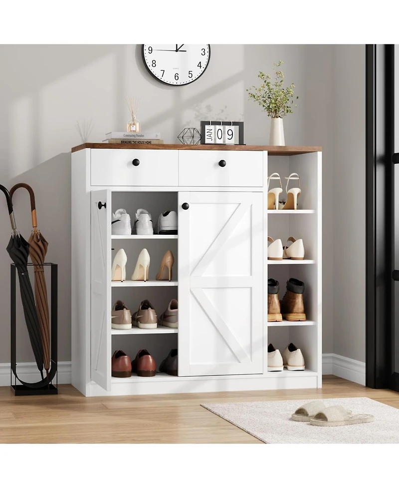 gaomon 42" Shoe Cabinet with Barn-Style Doors & Drawers – Adjustable Shelf Shoe Storage with Anti-Tip, Modern Freestanding Shoe Rack Organ