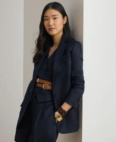 Lauren Ralph Lauren Womens Single Button Notch Lapel Twill Blazer