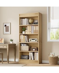 gaomon Tall Farmhouse Bookcase – 5-Tier Bookshelf with Fluted Design and Display Rack, Rustic Wood Freestanding Book Shelf for Office, Library