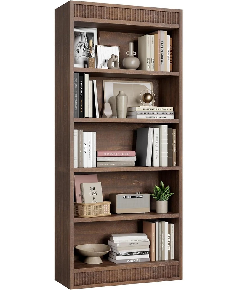 gaomon Tall Farmhouse Bookcase – 5-Tier Bookshelf with Fluted Design and Display Rack, Rustic Wood Freestanding Book Shelf for Office, Library