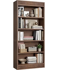 gaomon Tall Farmhouse Bookcase – 5-Tier Bookshelf with Fluted Design and Display Rack, Rustic Wood Freestanding Book Shelf for Office, Library