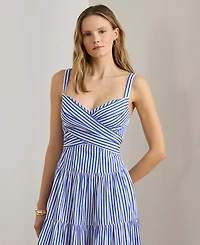 Lauren Ralph Women's Striped Tiered Sweetheart Neck Dress