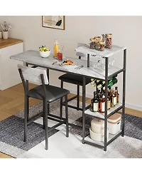 gaomon Dining Table Set for 2 3-Piece Expandable Bar Table and Chairs Set with Storage Shelves and Wine Rack Small Kitchen Dining Set