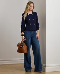 Lauren Ralph Women's Double-Breasted Crewneck Sweater Jacket