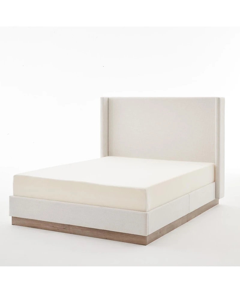 Streamdale Furniture Queen Textured Ivory Canvas Wingback Platform Bed - No Box Spring Needed