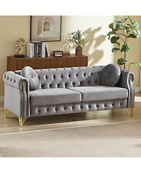 Streamdale Furniture Streamdale Velvet Chesterfield Sofa with Pillows & Studs, Metal Legs