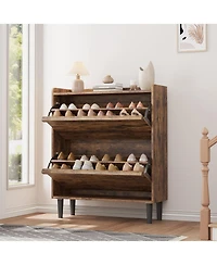 gaomon Wooden Shoe Cabinet with 2 Flip Drawers – Adjustable Shelf Shoe Organizer, Hidden Freestanding Shoe Storage for Entryway, Hallway, Livin