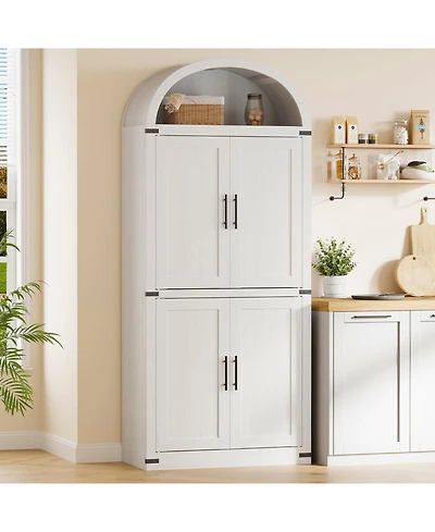 gaomon Arched Bookshelf with Doors, 71.4" Tall Farmhouse Bookcase 15.83" Deep Shelves, Wooden Display Cabinet Storage for Living R