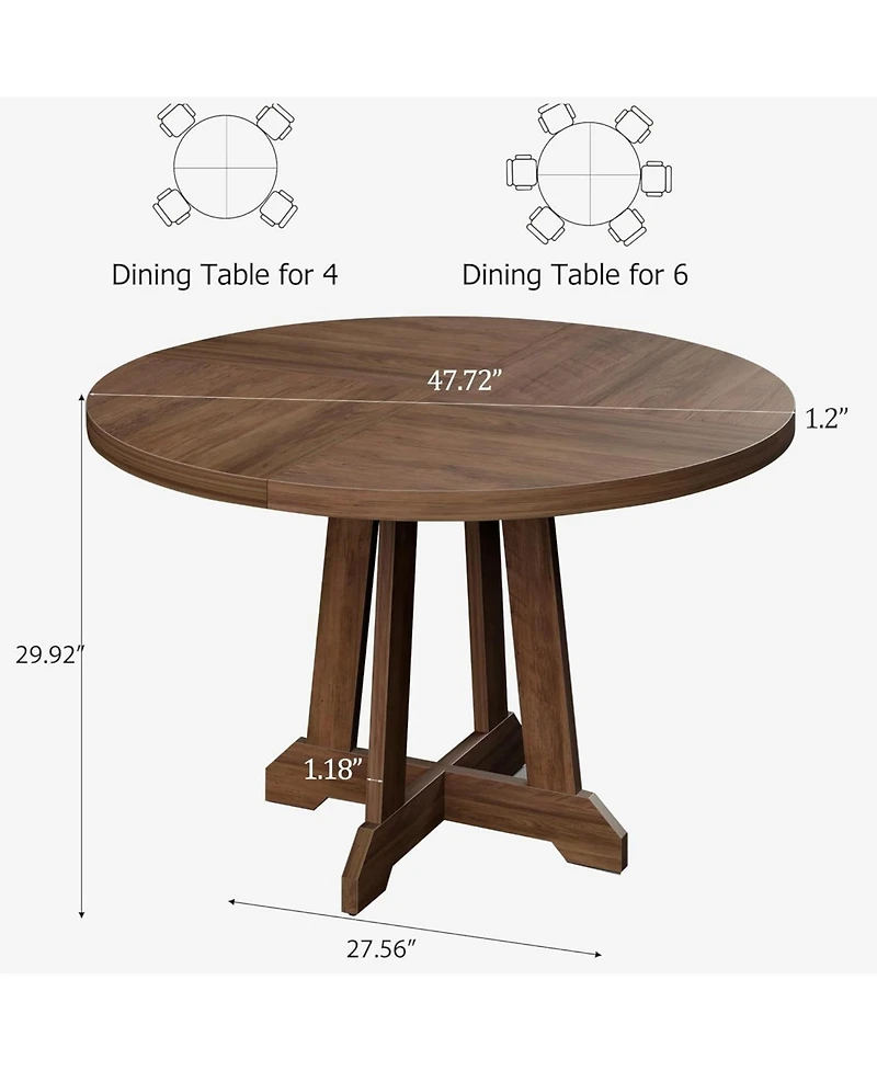 gaomon Round Dining Table for 4-6 People 47 Inch Round Dining Table Wooden Kitchen Table with Sturty Legs Dining Room Table for Dining Room Kitchen
