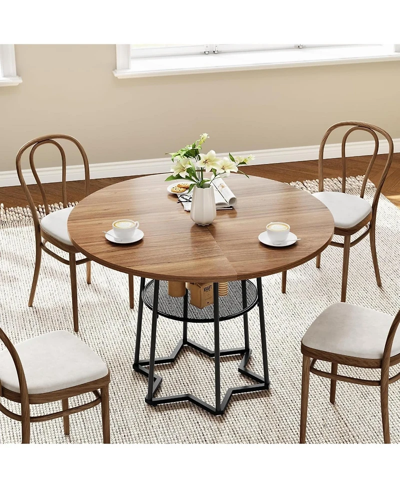 gaomon 38.6 Inch Round Dining Table with Storage 16.8 Inch Round Mesh Storage Space-Saving Wood Kitchen Table with Metal Base Perfect for Dining Room