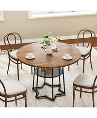 gaomon 38.6 Inch Round Dining Table with Storage 16.8 Inch Round Mesh Storage Space-Saving Wood Kitchen Table with Metal Base Perfect for Dining Room