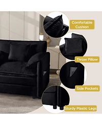 Boyel Living Modular Sectional Sofa , 3-Seater Comfy Cloud Couches with Movable Ottoman, Chenille