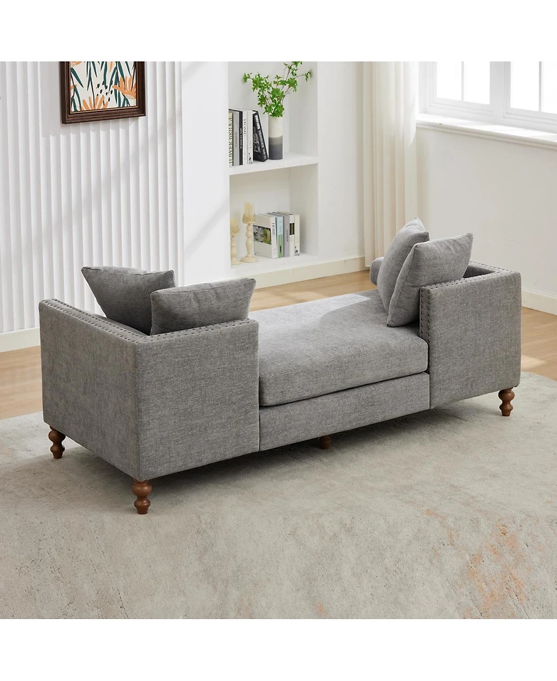 Streamdale Furniture 75.2" Wide Upholstered Chaise Lounge with Nailheads & 4 Pillows