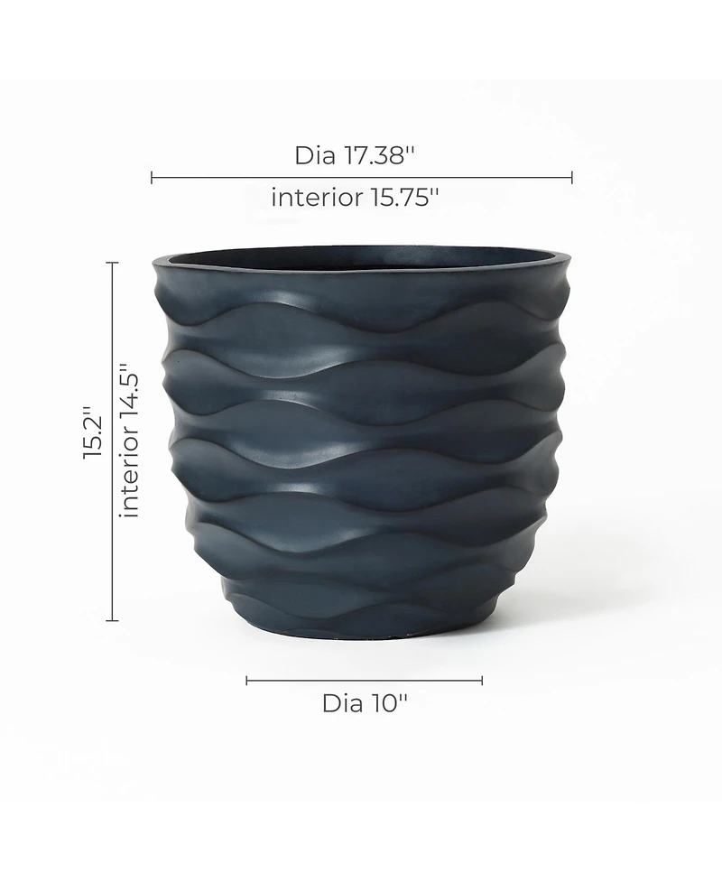 LuxenHome 17.4-Inch Round Waves MgO Planter