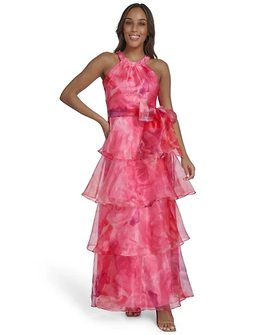 Eliza J Petite Halter Neck Floor Length Gown