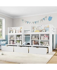 Streamdale Furniture Twin Loft Bed with Multi-Storage Shelves, Curtain & Chalkboard