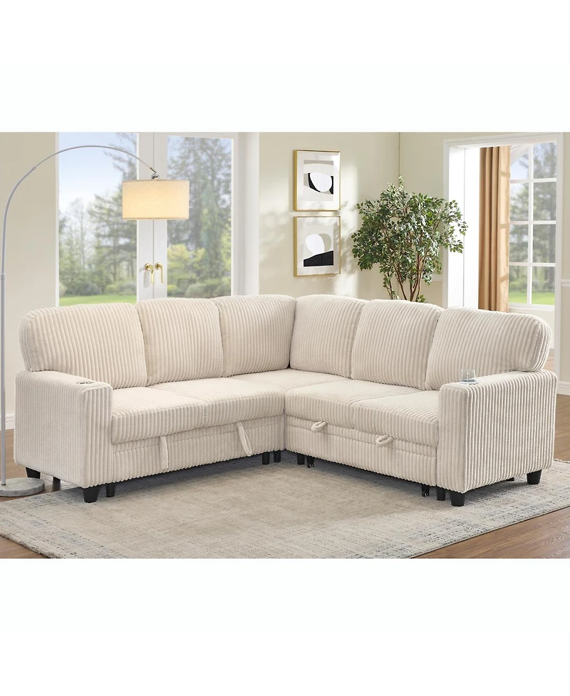 Streamdale Furniture L-Shaped Sectional Sofa Bed with Pull-Out Bed & Storage