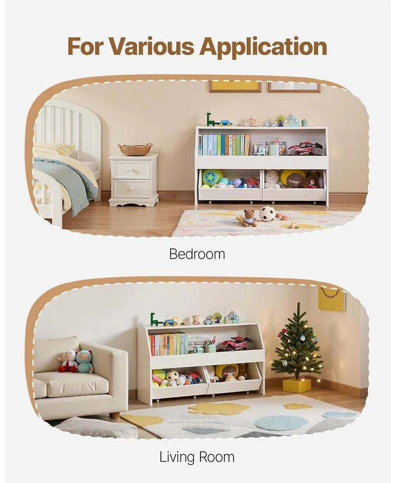 Rainsken Wooden Kids Bookshelf, Toy Storage Cabinet with 2 Mobile Drawers, Storage Organizer for Nursery, Living Room and Preschool