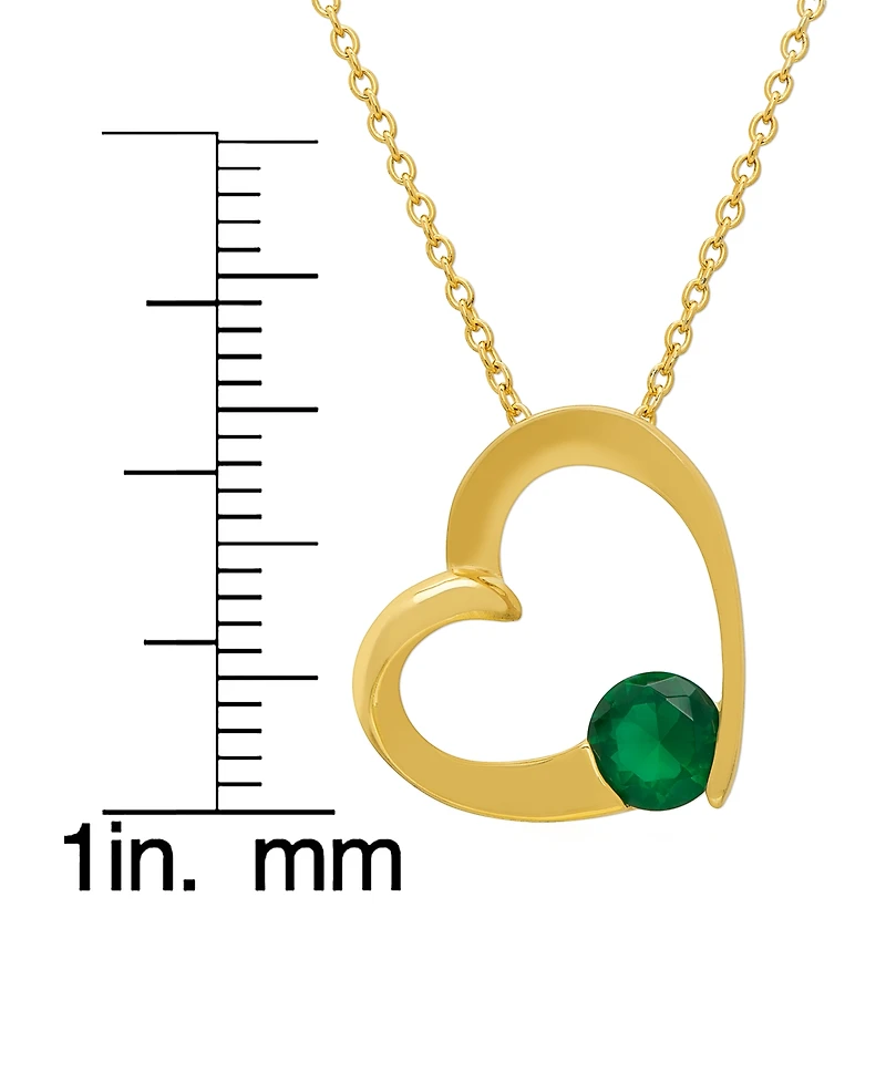 Macy's Lab Grown Emerald (0.75 ct. t.w.) Open Heart Pendant Necklace in 14k Gold Over Sterling Silver