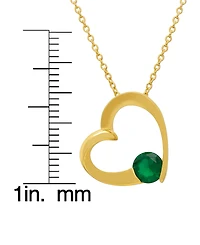 Macy's Lab Grown Emerald (0.75 ct. t.w.) Open Heart Pendant Necklace in 14k Gold Over Sterling Silver