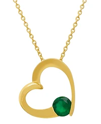 Macy's Lab Grown Emerald (0.75 ct. t.w.) Open Heart Pendant Necklace in 14k Gold Over Sterling Silver