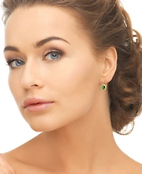 Macy's Lab Grown Emerald (1.70 ct. t.w.) and Lab Grown White Sapphire (0.32 ct. t.w.) Halo Leverback Earrings in 14k Gold Over Sterling Silver