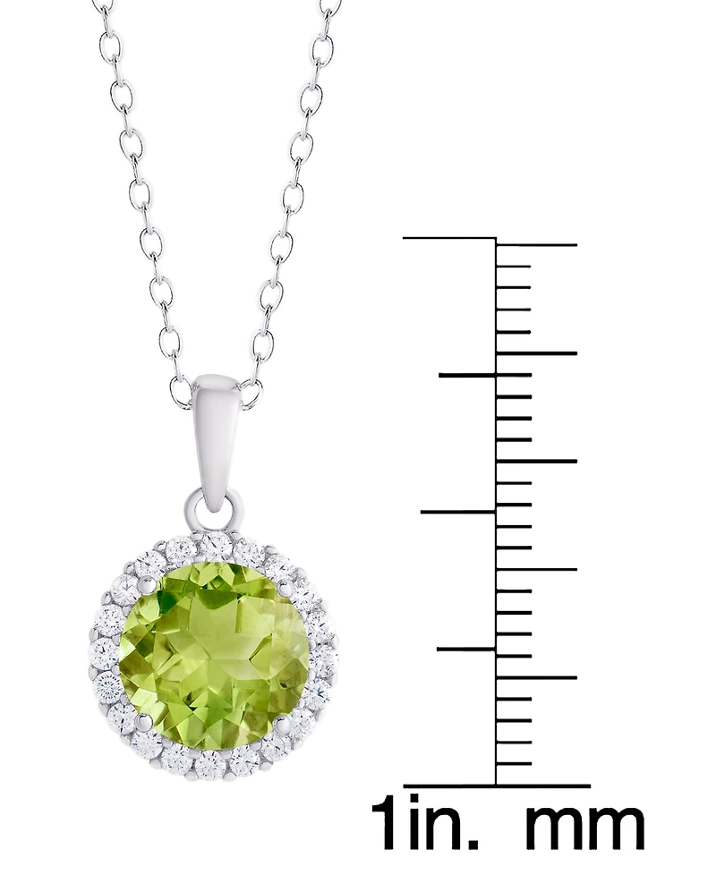Macy's 2-Pc. Genuine Peridot (2.95 ct. t.w.) and White Topaz (0.29 ct. t.w.) Round Halo Pendant Necklace and Stud Earrings Set in Sterling Silver