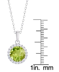 Macy's 2-Pc. Genuine Peridot (2.95 ct. t.w.) and White Topaz (0.29 ct. t.w.) Round Halo Pendant Necklace and Stud Earrings Set in Sterling Silver