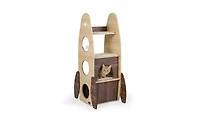 Aostirmotor Rocket Shape Cat Tree with 2 Condos & Sisal Scratch Pads, Hanging Pompom Toys